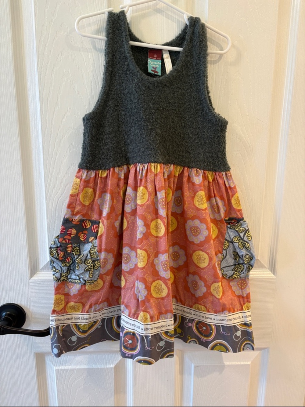 Matilda Jane Charcoal & Coral Flowered Mix-Media Dress